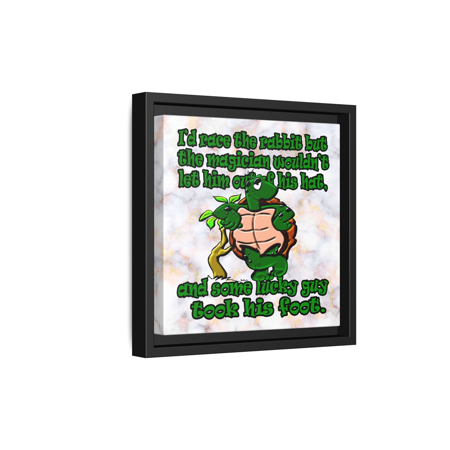 turtle race - framed canvas art (white marble)