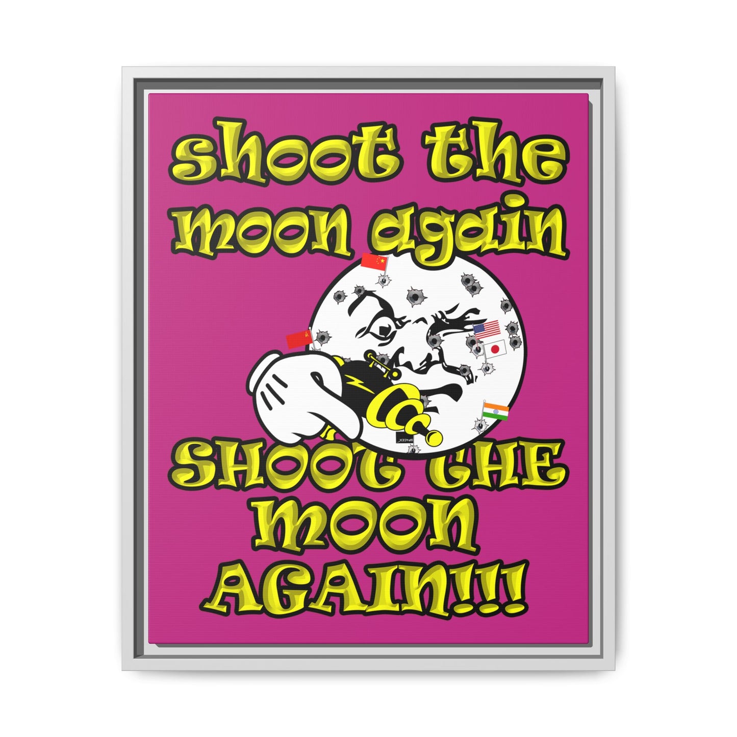 shoot the moon again - framed canvas art (pink)