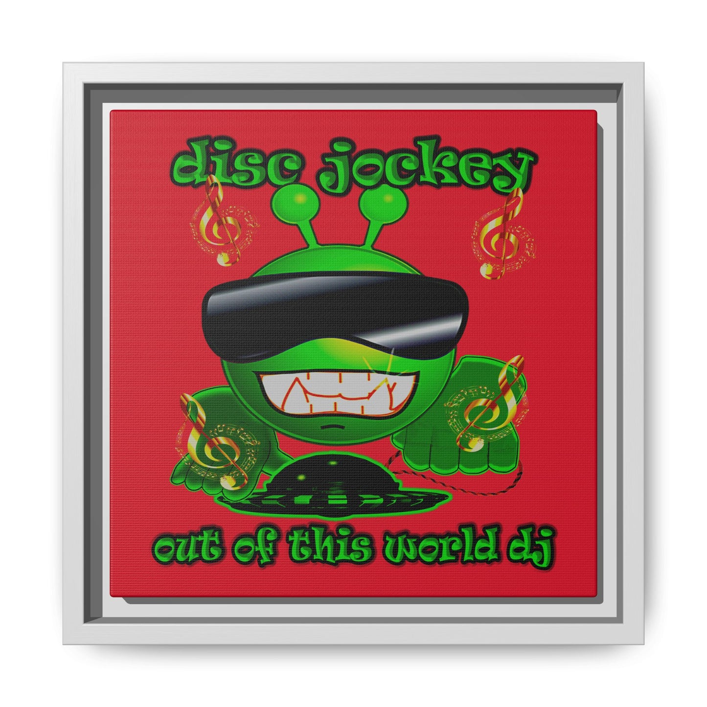 disc jockey - framed canvas art (dark red)