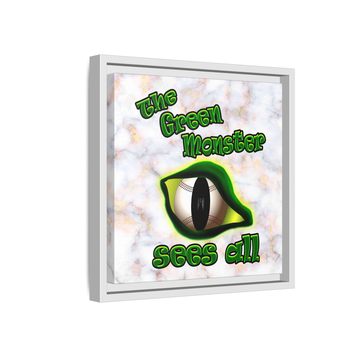 green monster - framed canvas art (white marble)