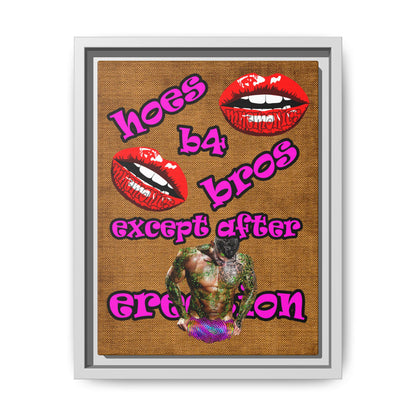 hoes b4 bros - framed canvas art (brown papyrus)