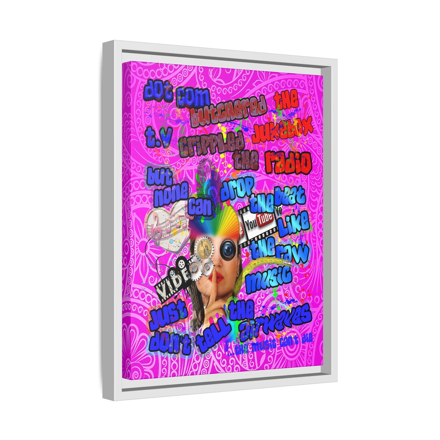 drop the beat - framed canvas art (pink swirl)