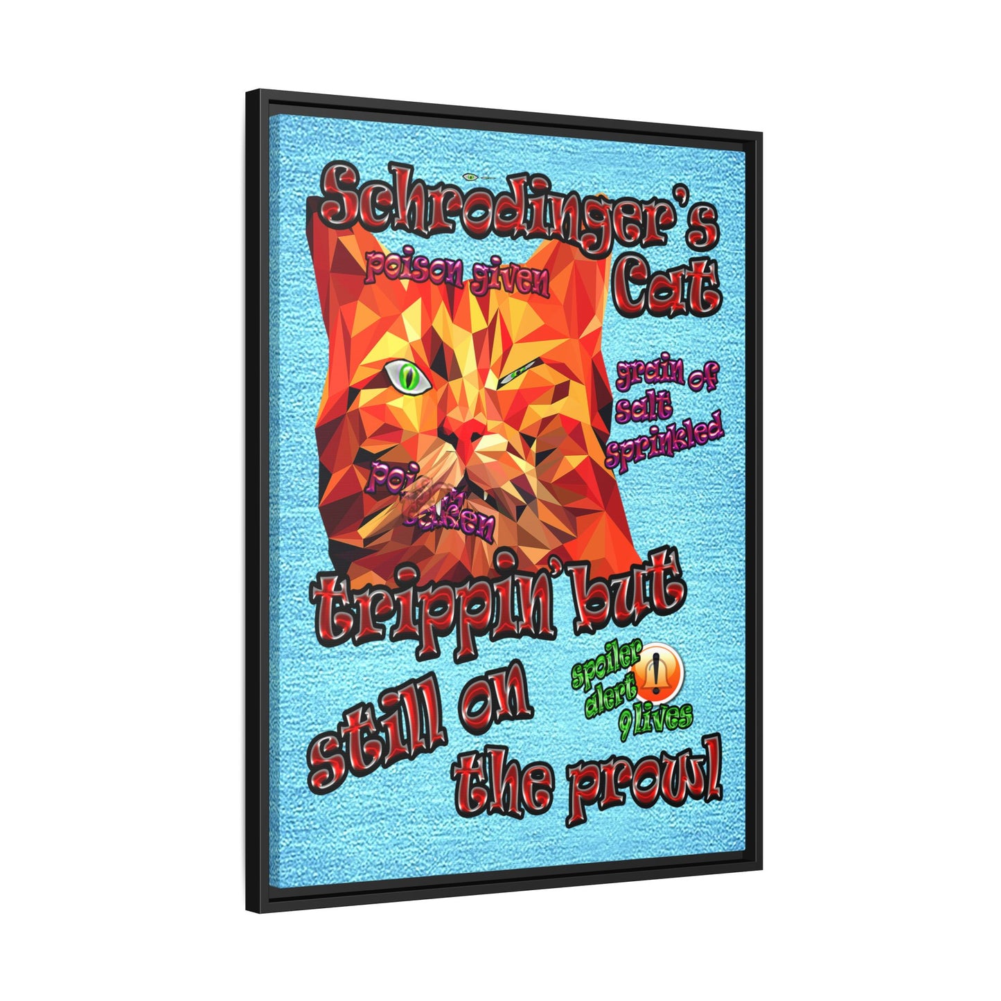 schrodinger's cat - framed canvas art (faded blue)