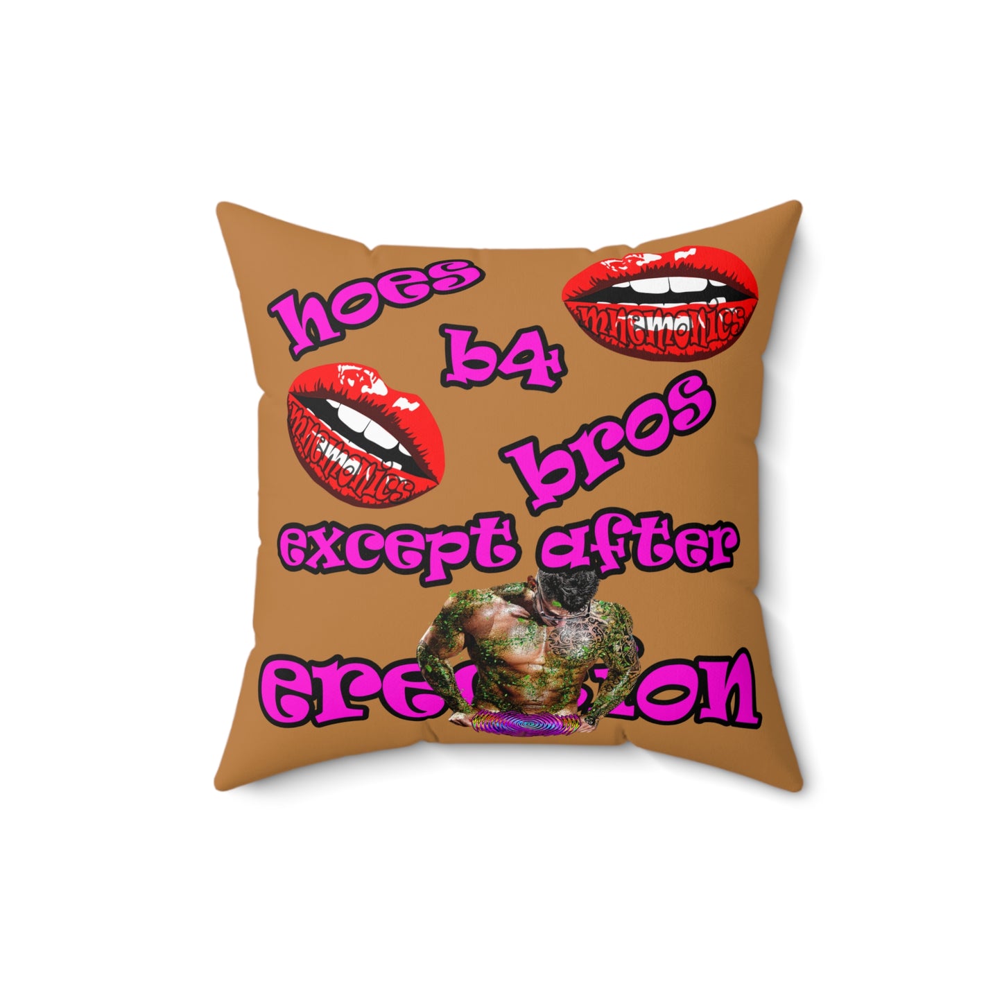 hoes b4 bros - Spun Polyester Square Pillow - (light brown)