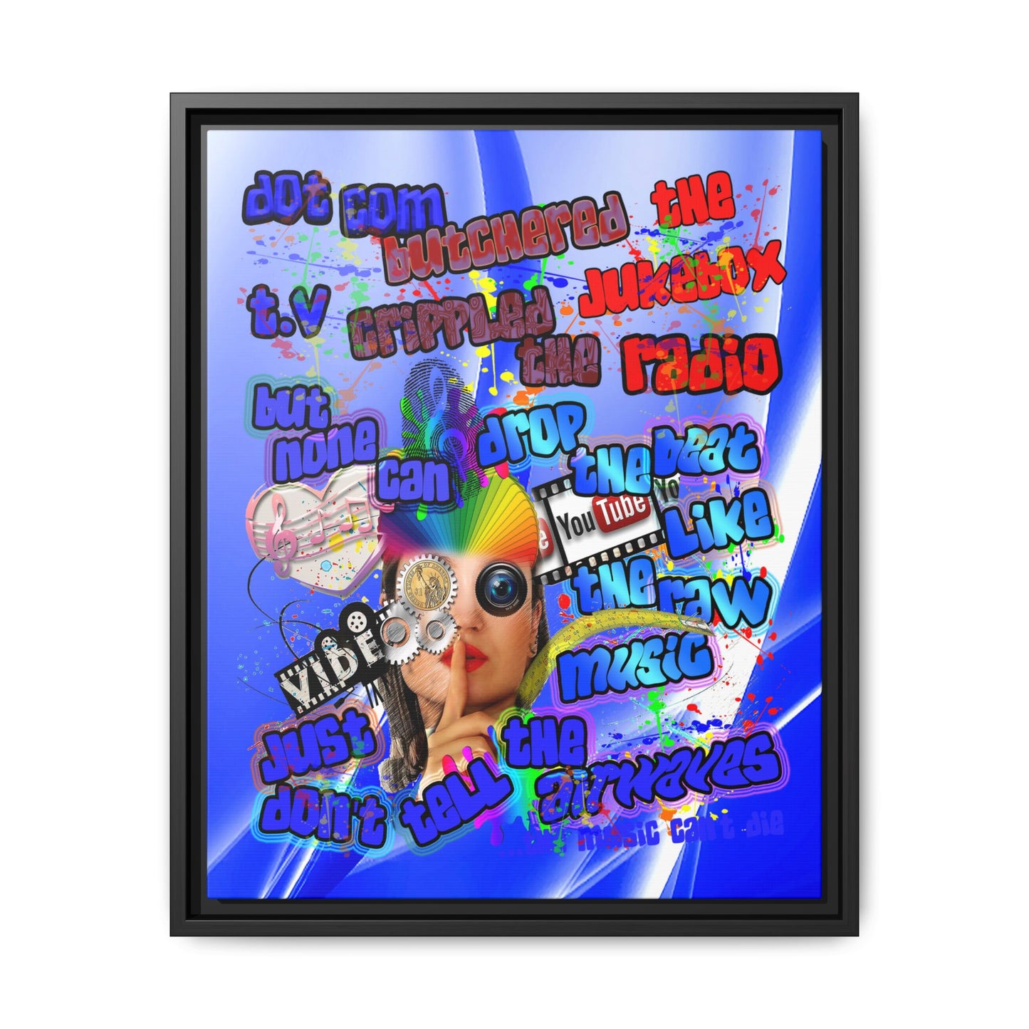 drop the beat - framed canvas art (blue-white wave)