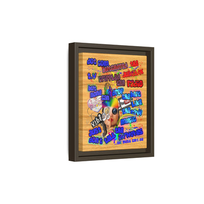drop the beat - framed canvas art (butterscotch wood finish)
