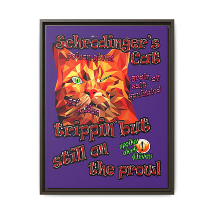 schrodinger's cat - framed canvas art (purple)