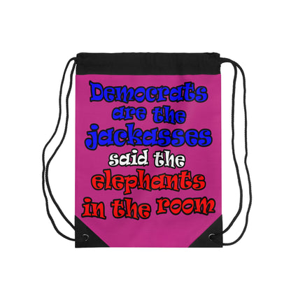 donkeys and elephants - Drawstring Bag (pink)