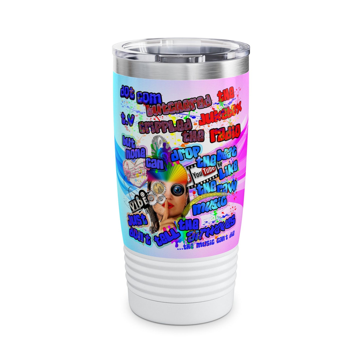 drop the beat - Ringneck Tumbler, 20oz  (light blue-pink wave)