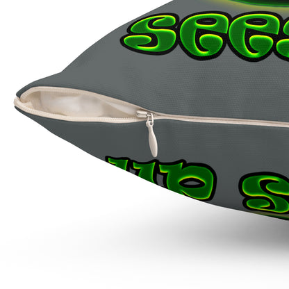 green monster - Spun Polyester Square Pillow - (dark grey)