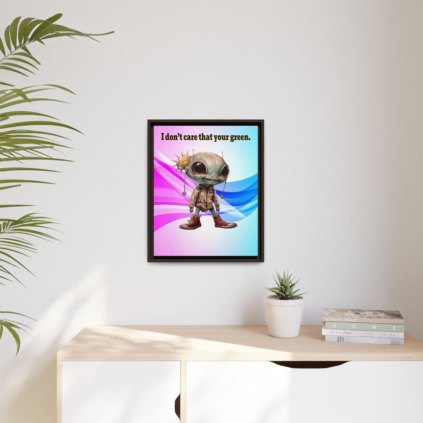 I don't care that your green - framed canvas art (light blue-pink wave)