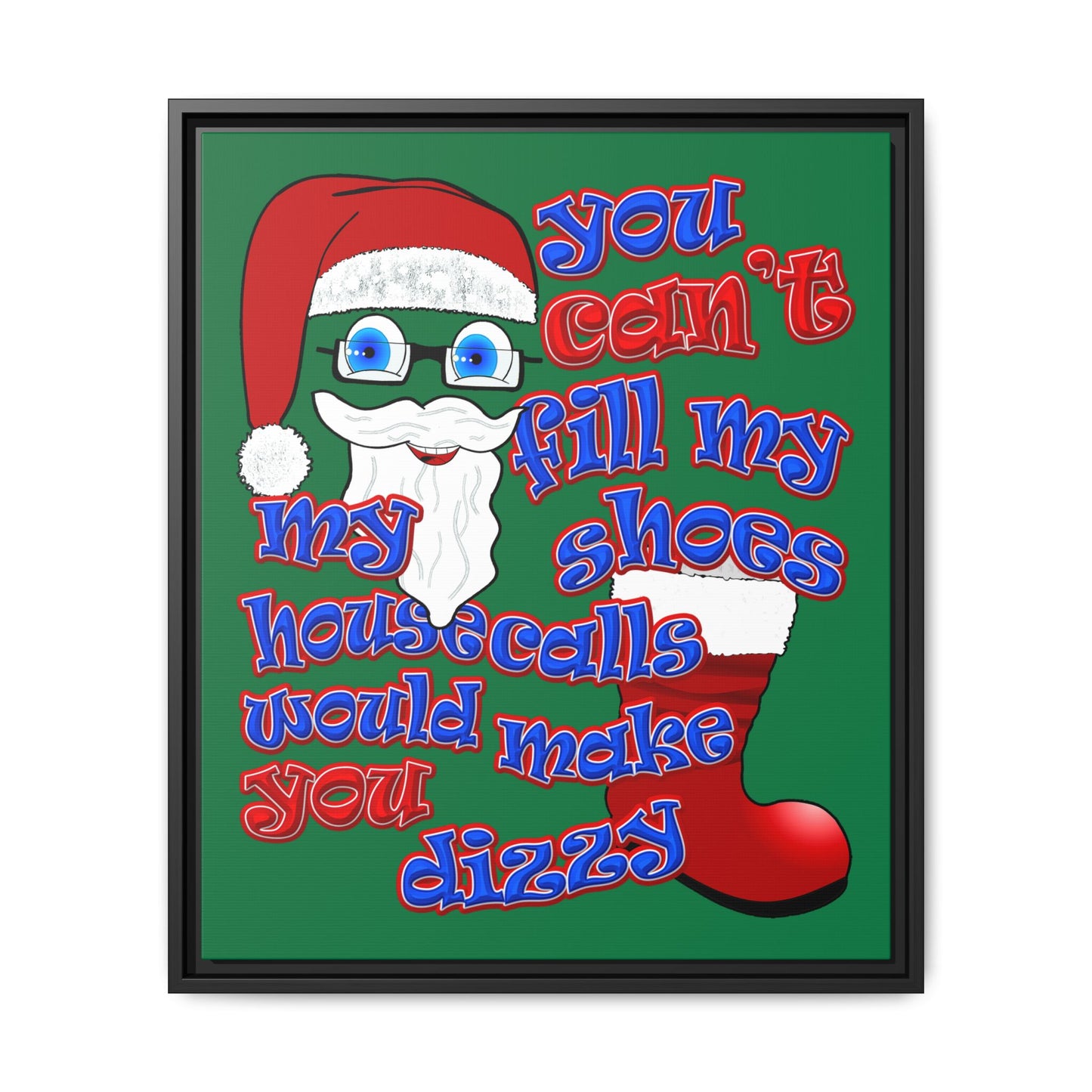 santa's shoes - framed canvas art (dark green)