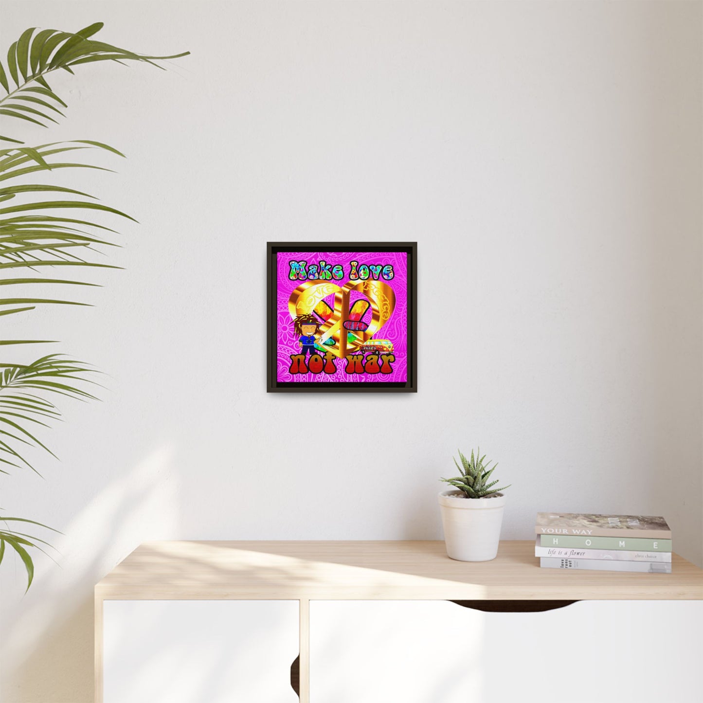 love peace - framed canvas art (pink swirl)