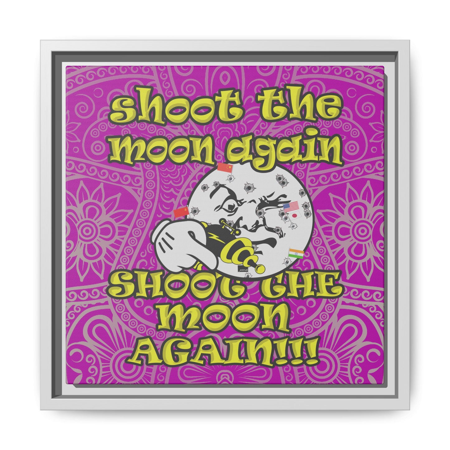shoot the moon again - framed canvas art (pink swirl)