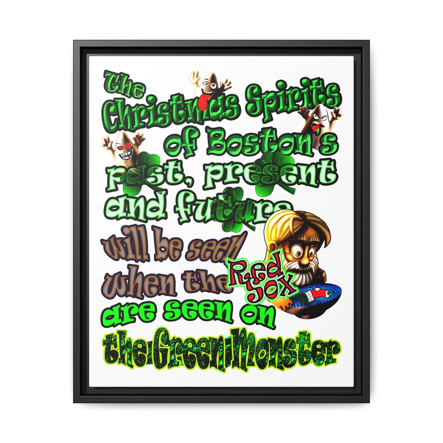 christmas spirits of boston - framed canvas art (white)