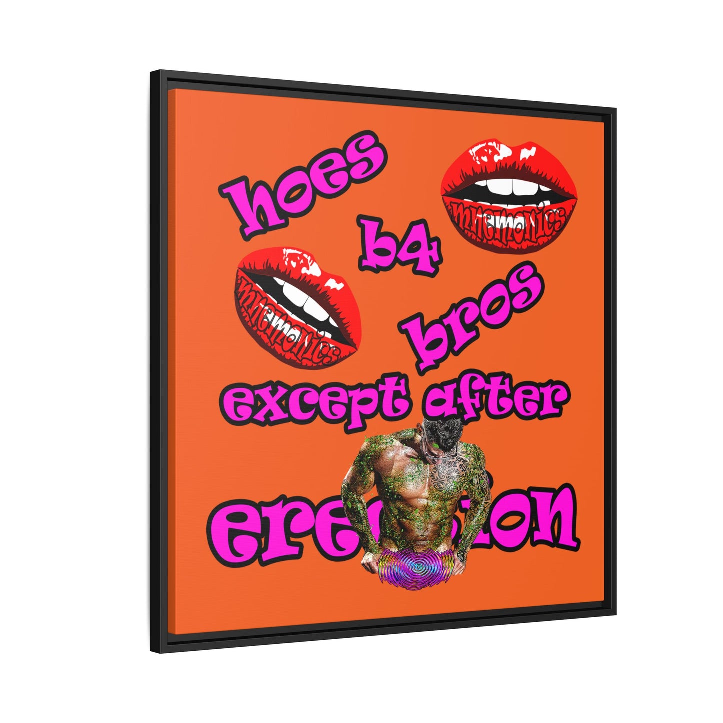 hoes b4 bros - framed canvas art (orange)