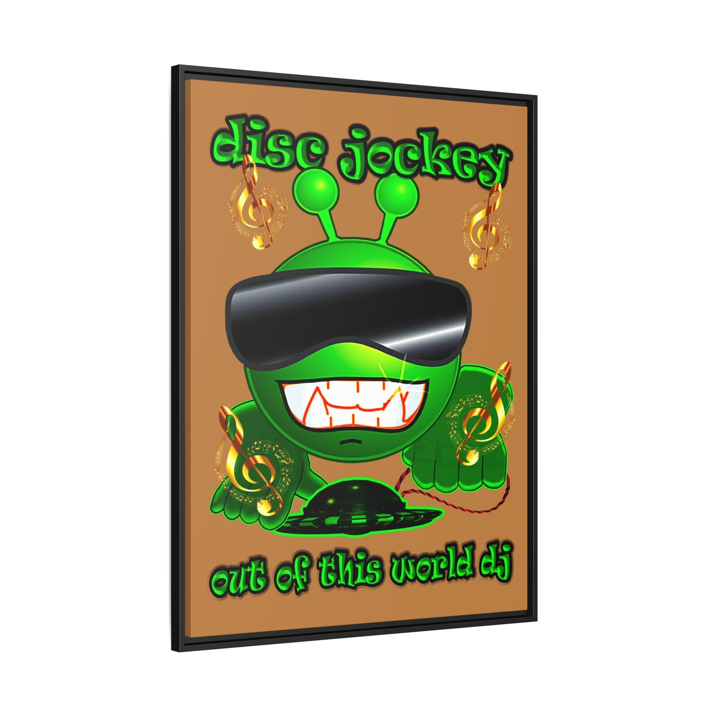disc jockey - framed canvas art (light brown)