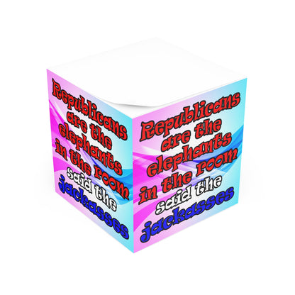 donkeys and elephants - note cube (light blue-pink wave)