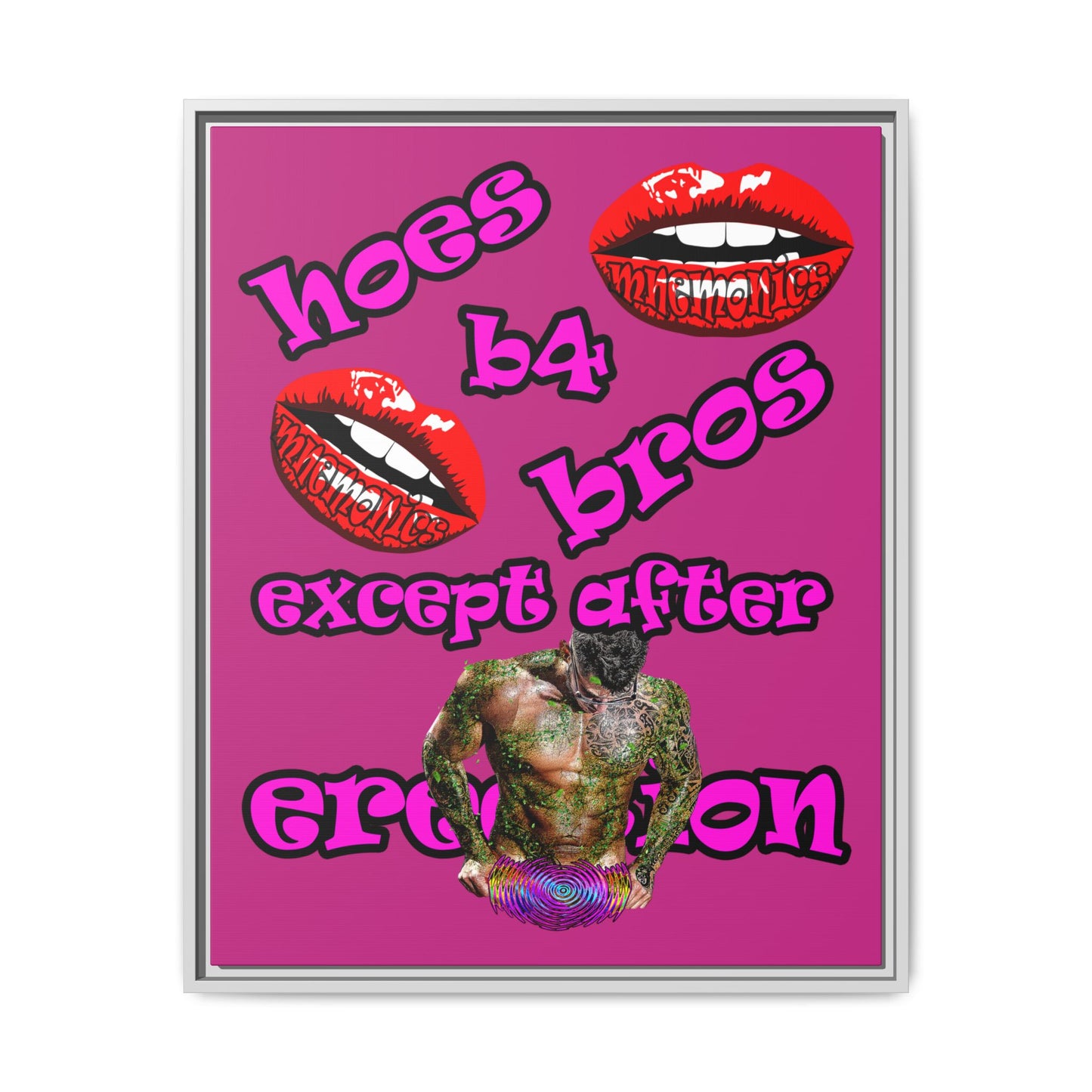 hoes b4 bros - framed canvas art (pink)