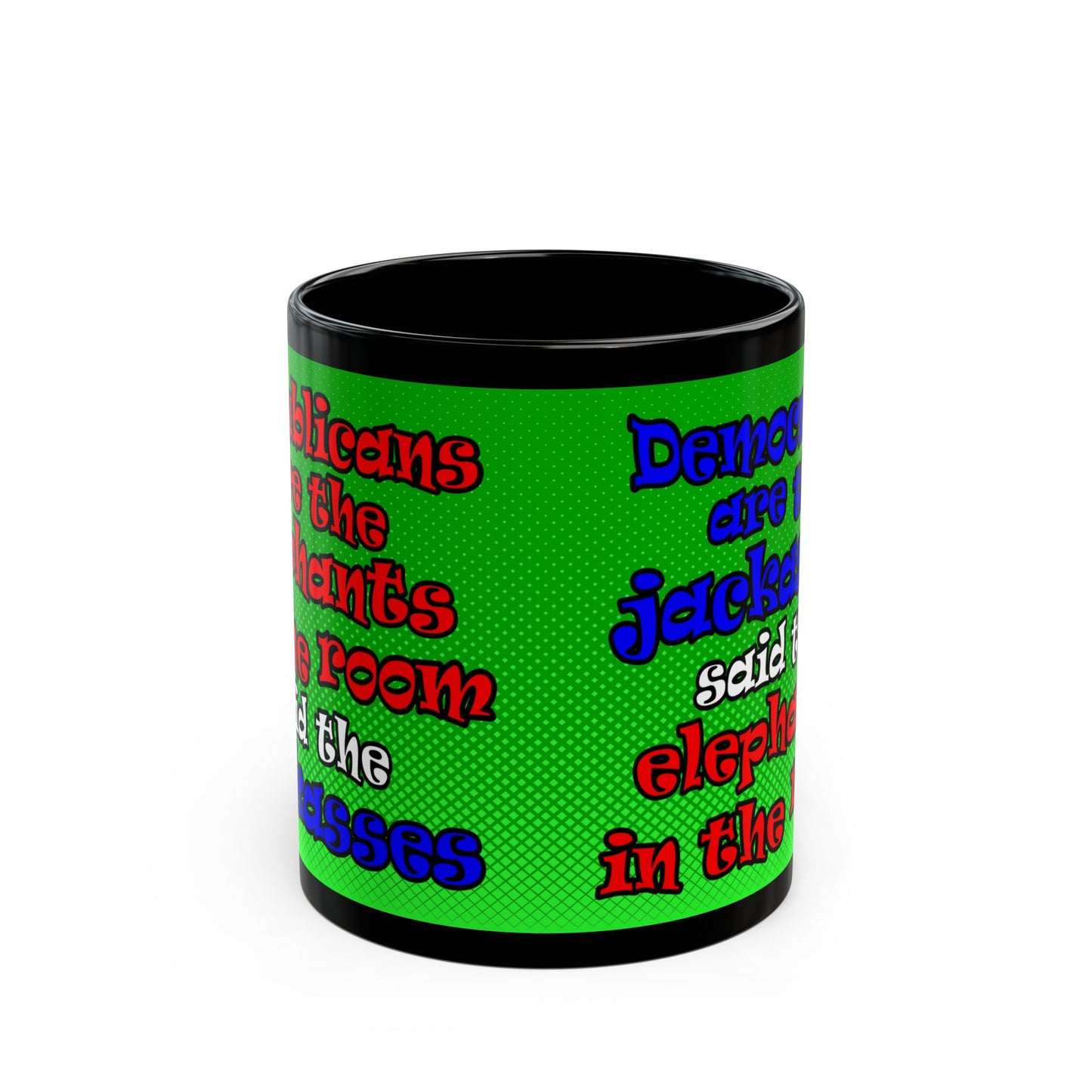donkeys and elephants - Black Mug (logo green)
