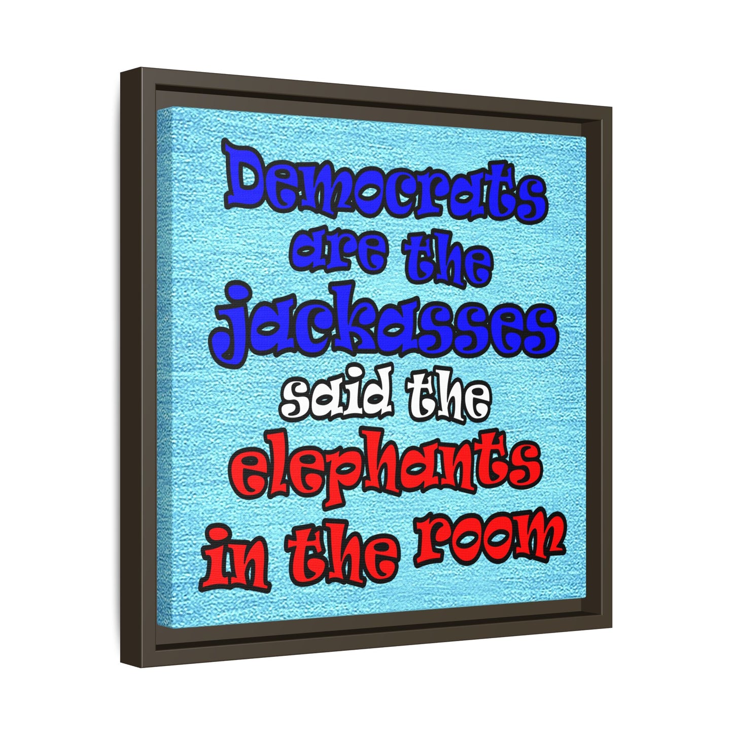 donkeys and elephants - framed canvas art (faded blue)