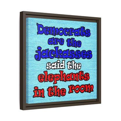 donkeys and elephants - framed canvas art (faded blue)