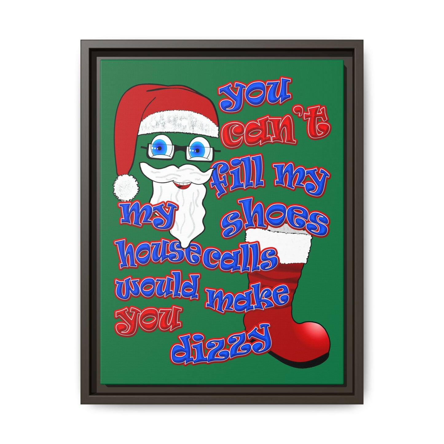 santa's shoes - framed canvas art (dark green)