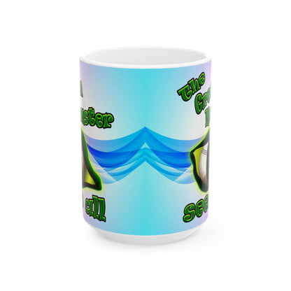 green monster - White Mug (light blue-pink wave)