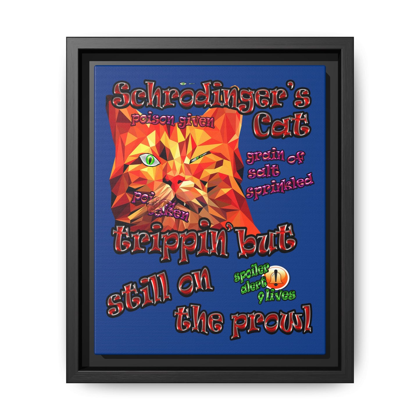 schrodinger's cat - framed canvas art (dark blue)