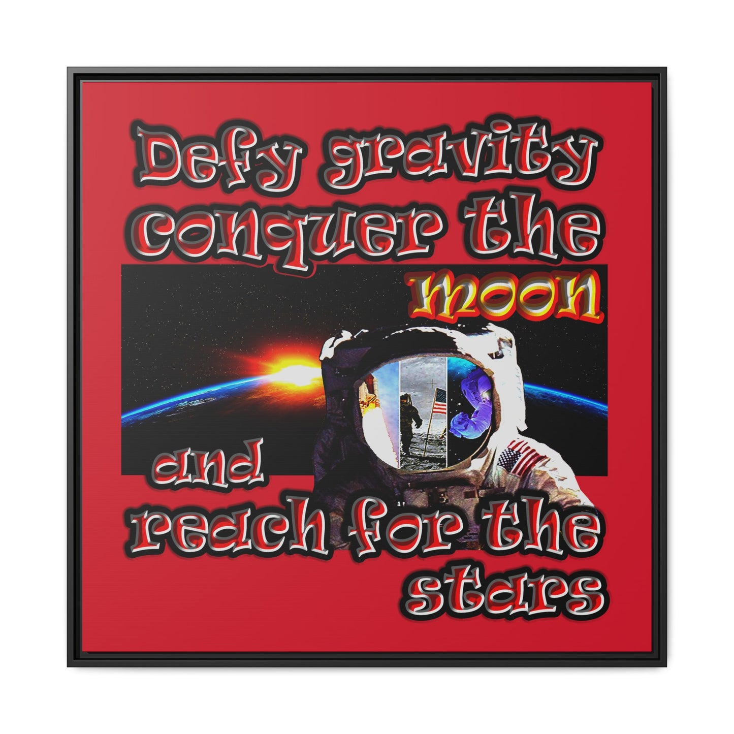 defy conquer reach - framed canvas art (dark red)