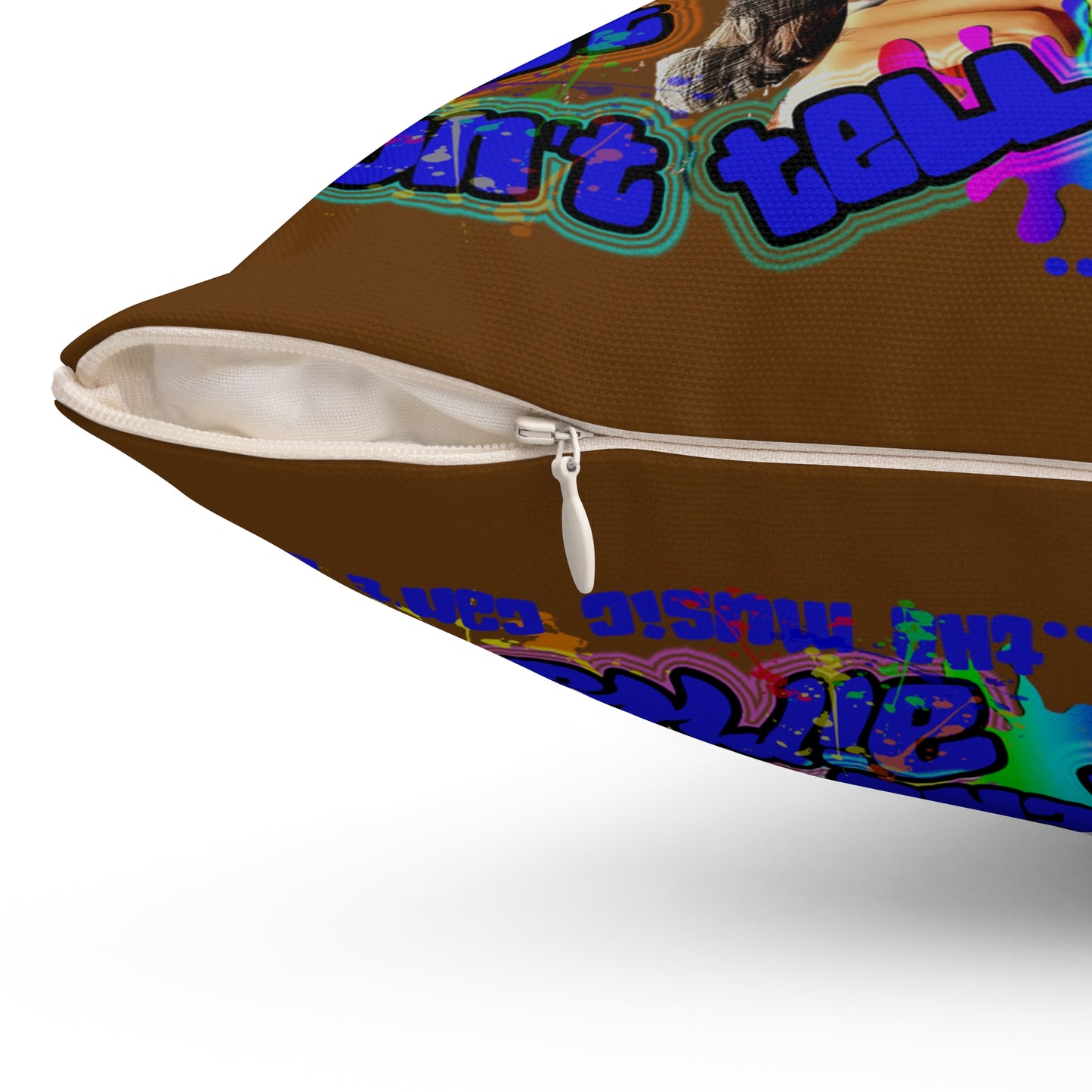drop the beat - Spun Polyester Square Pillow - (brown)