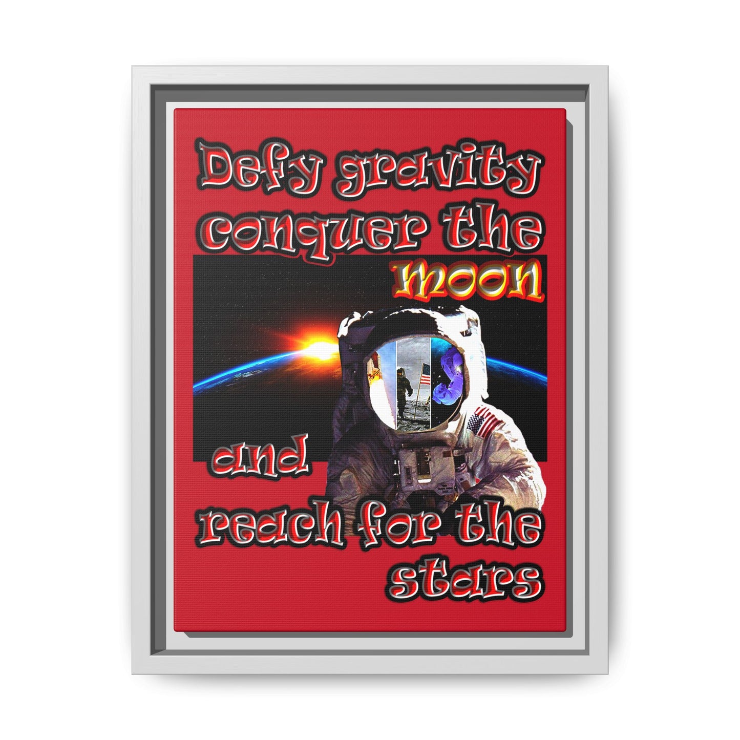 defy conquer reach - framed canvas art (dark red)