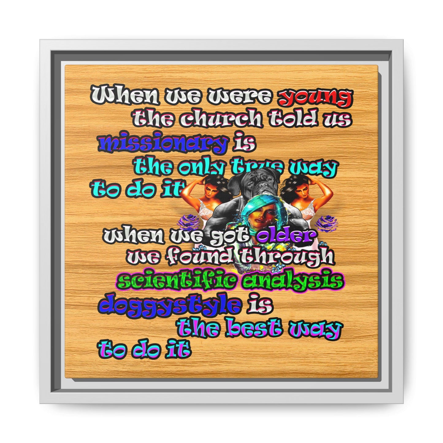 doggystyle - framed canvas art (butterscotch wood finish)