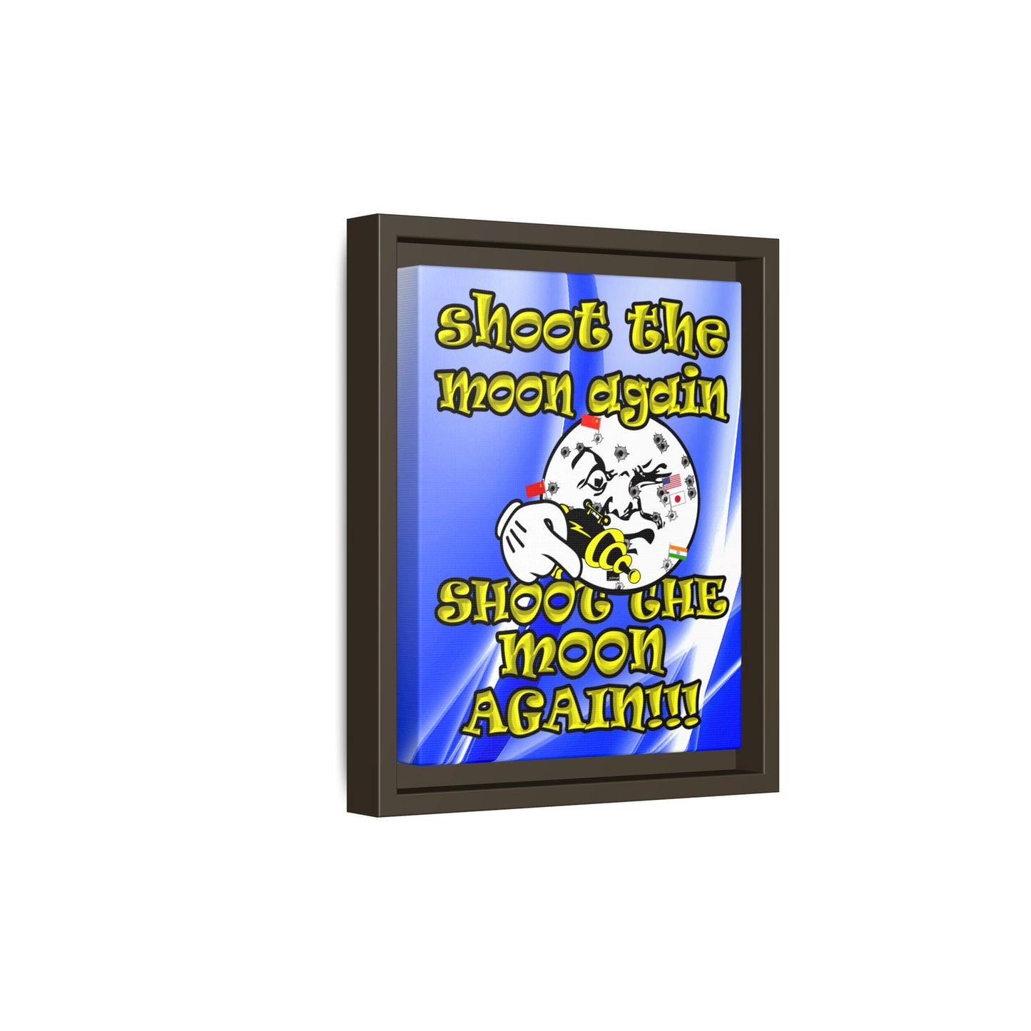 shoot the moon again - framed canvas art (blue-white wave)