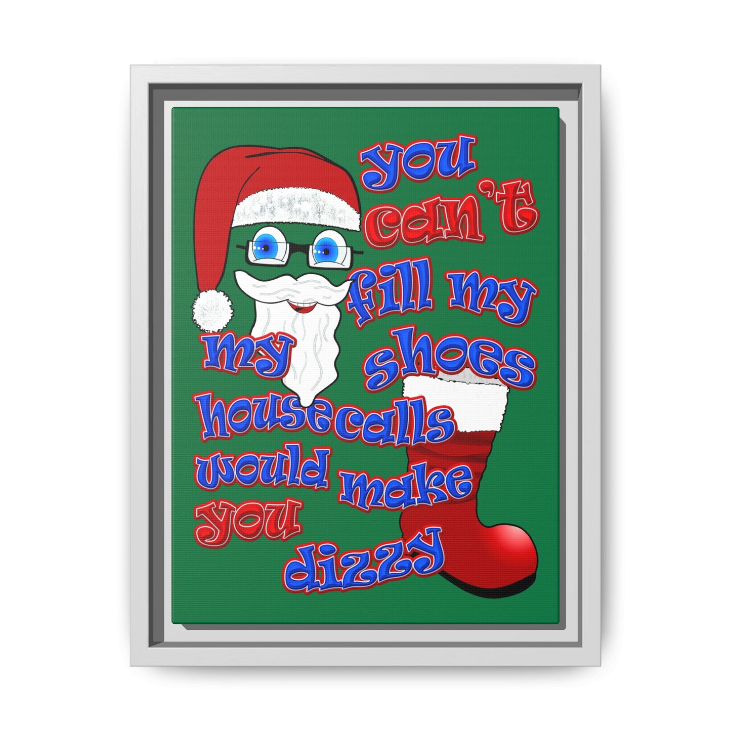 santa's shoes - framed canvas art (dark green)