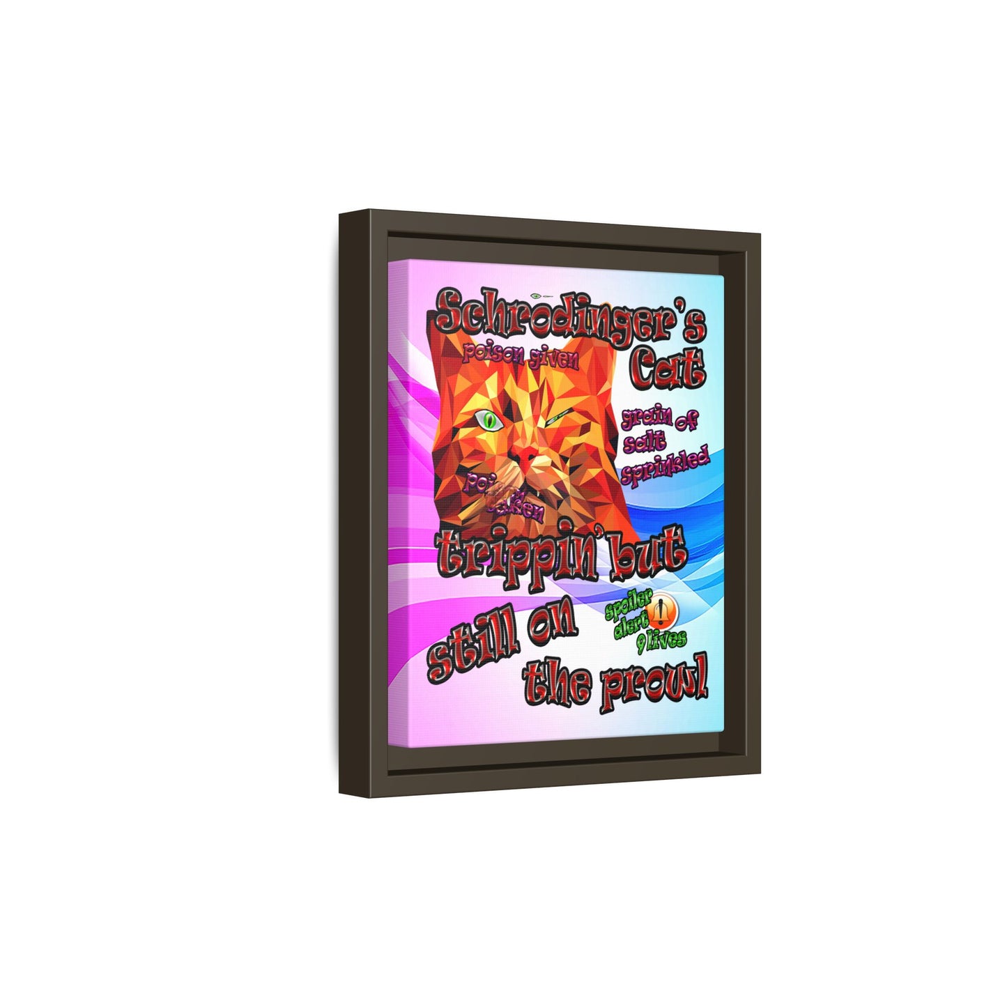 schrodinger's cat - framed canvas art (light blue-pink wave)