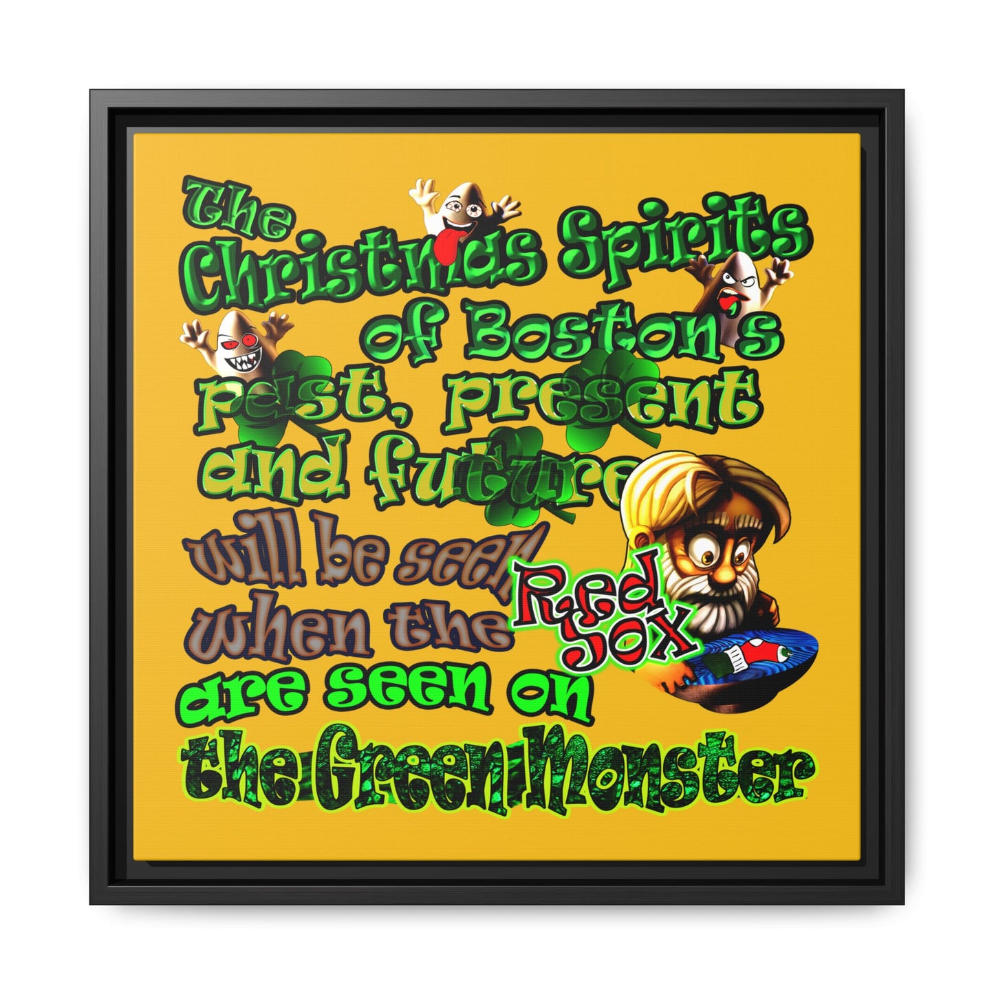 christmas spirits of boston - framed canvas art (yellow)