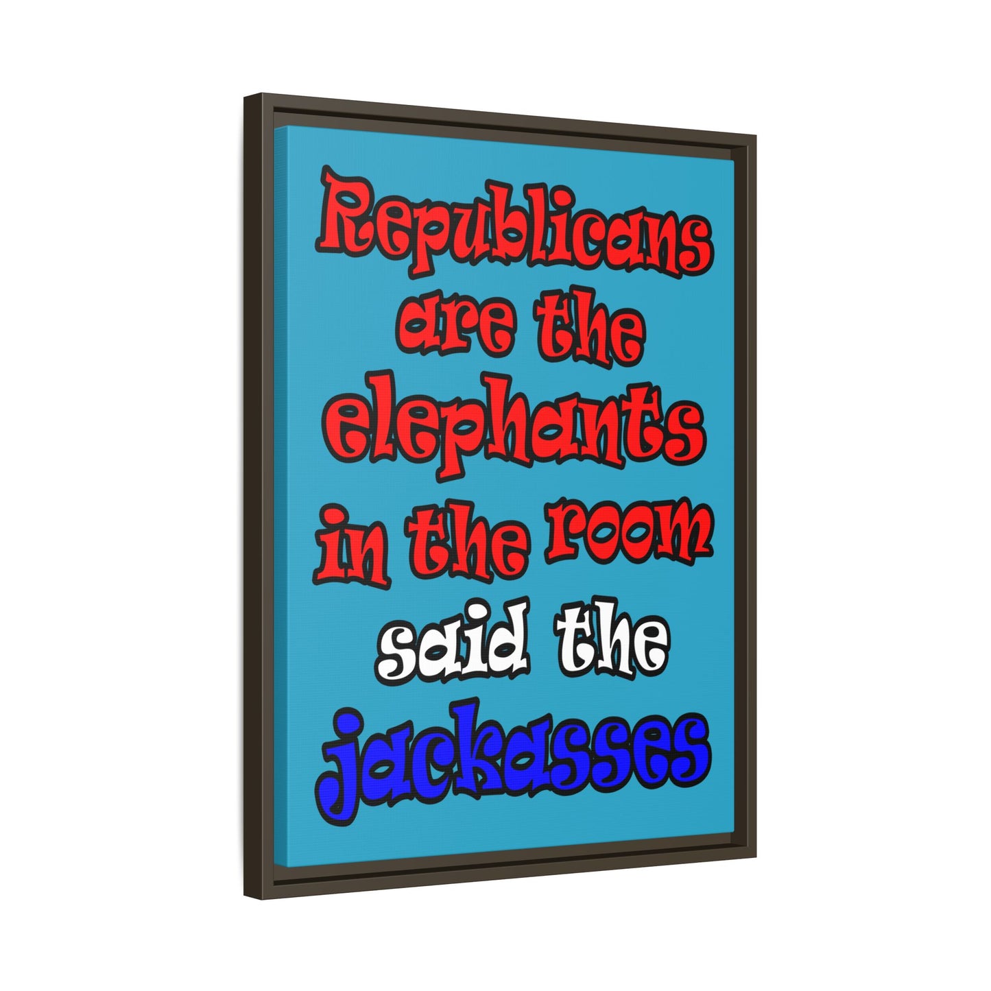 donkeys and elephants - framed canvas art (turquoise)