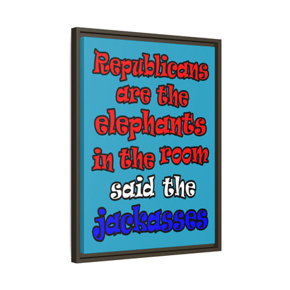 donkeys and elephants - framed canvas art (turquoise)
