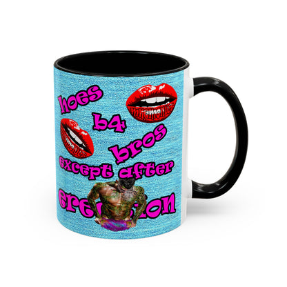 hoes b4 bros - Accent Mug (faded blue)