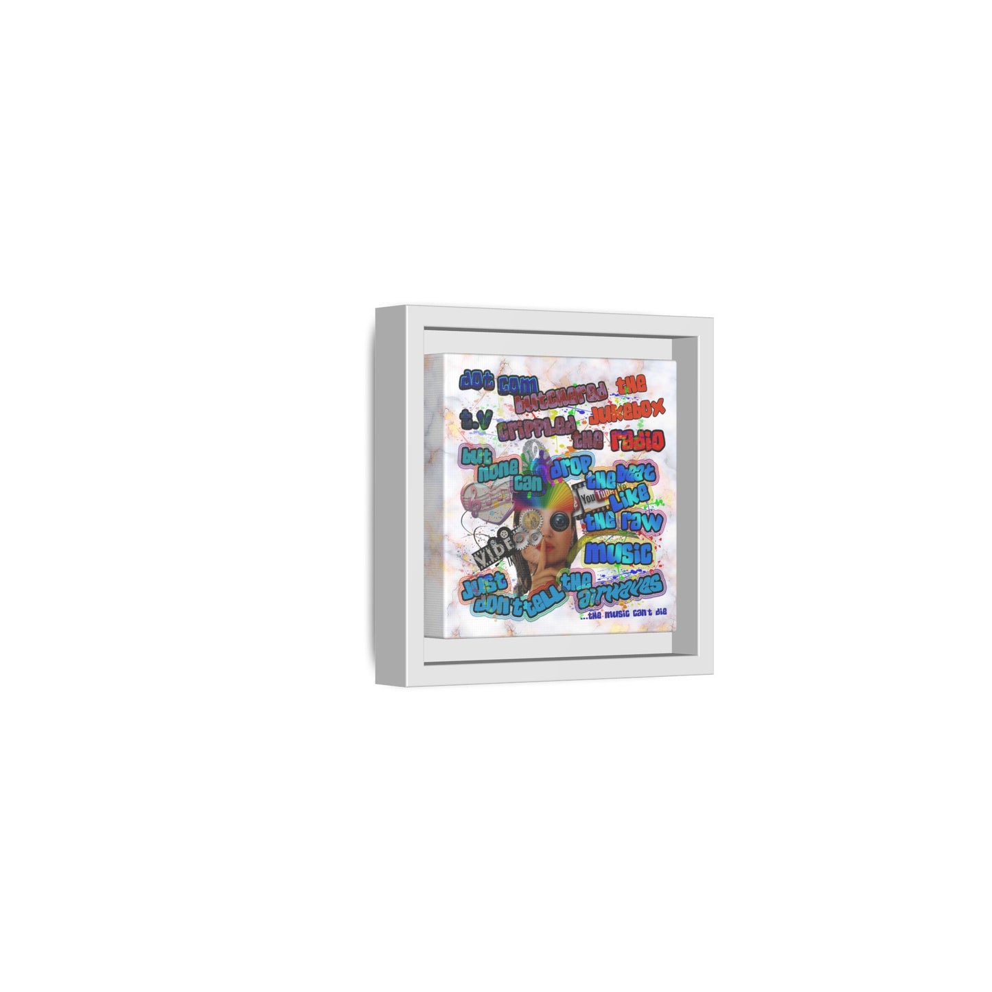 drop the beat - framed canvas art (white marble)