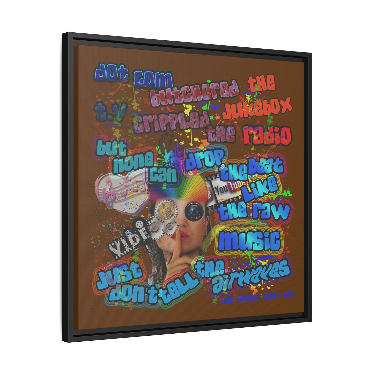 drop the beat - framed canvas art (brown)