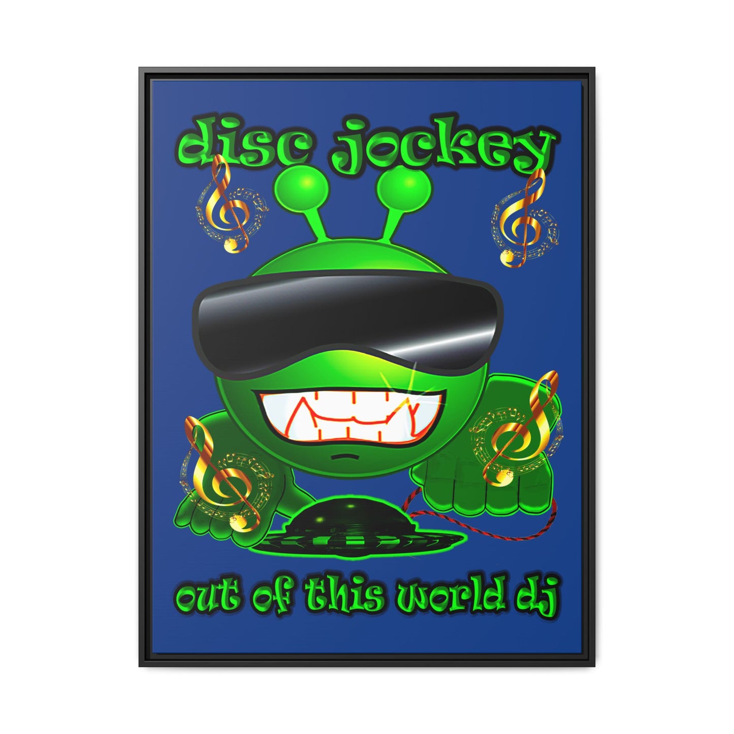disc jockey - framed canvas art (dark blue)