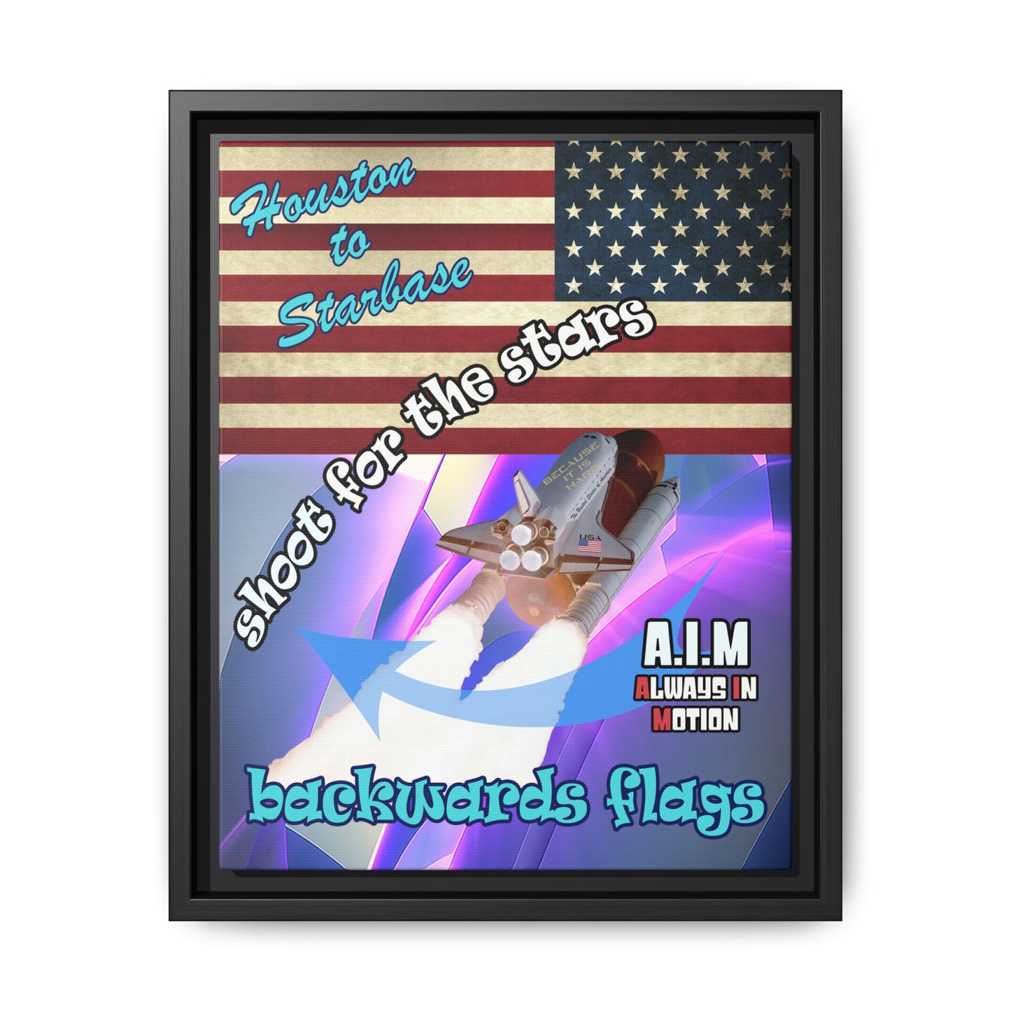 shoot for the stars - framed canvas art (grey-pink wave)