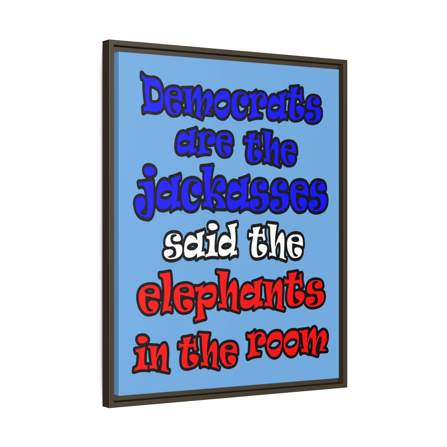 donkeys and elephants - framed canvas art (light blue)