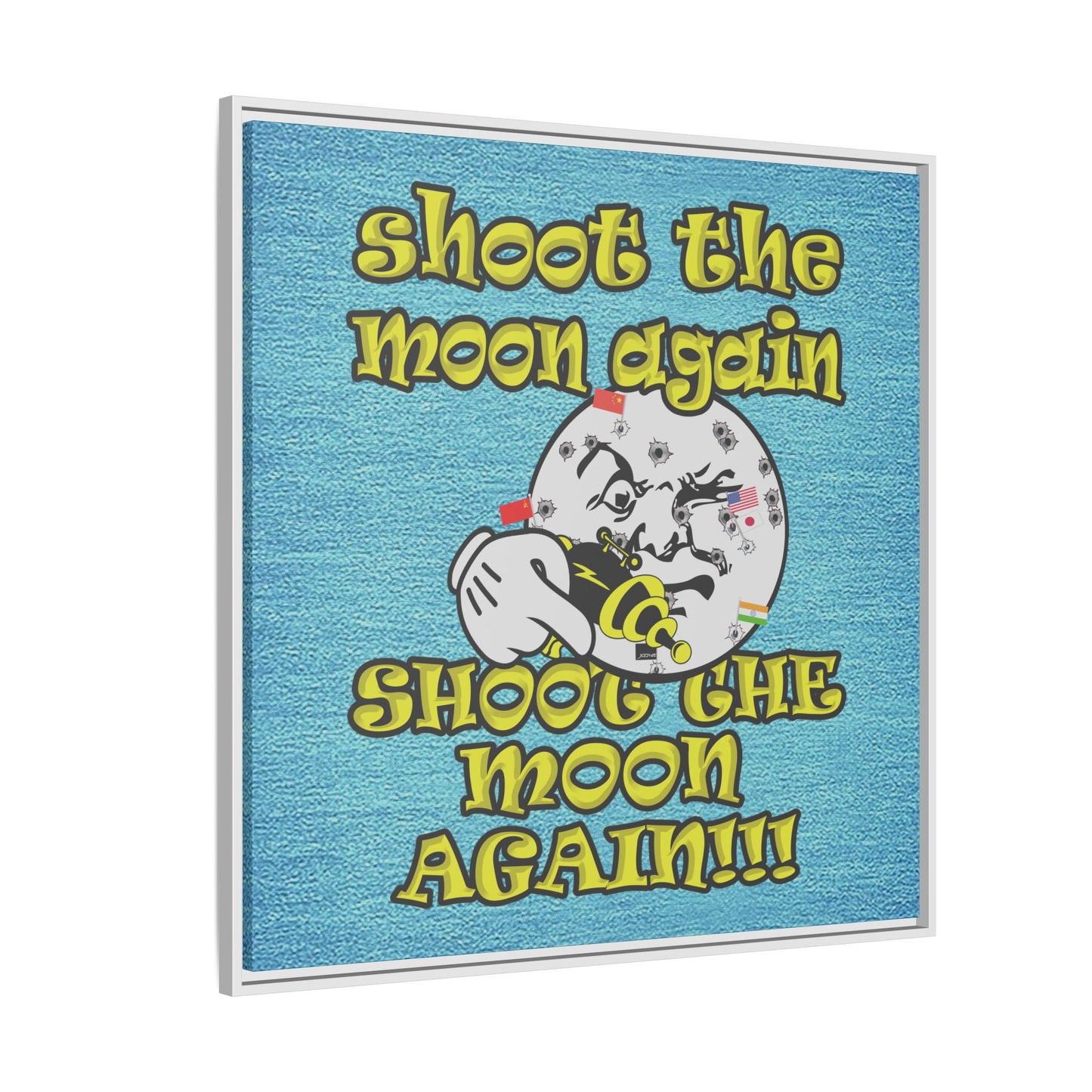 shoot the moon again - framed canvas art (faded blue)