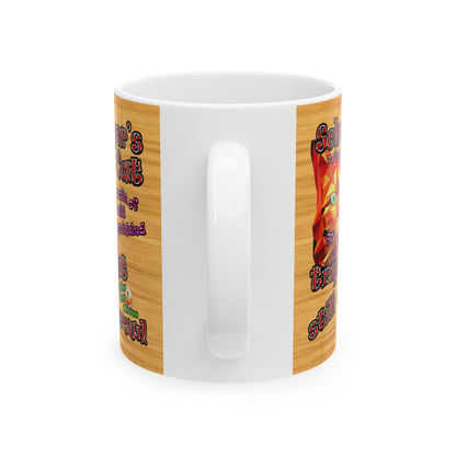 schrodinger's cat - White Mug (butterscotch wood finish)