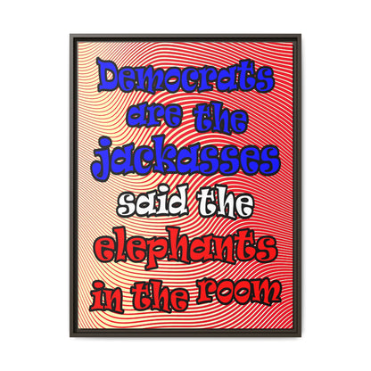 donkeys and elephants - framed canvas art (yellow-orange wave)