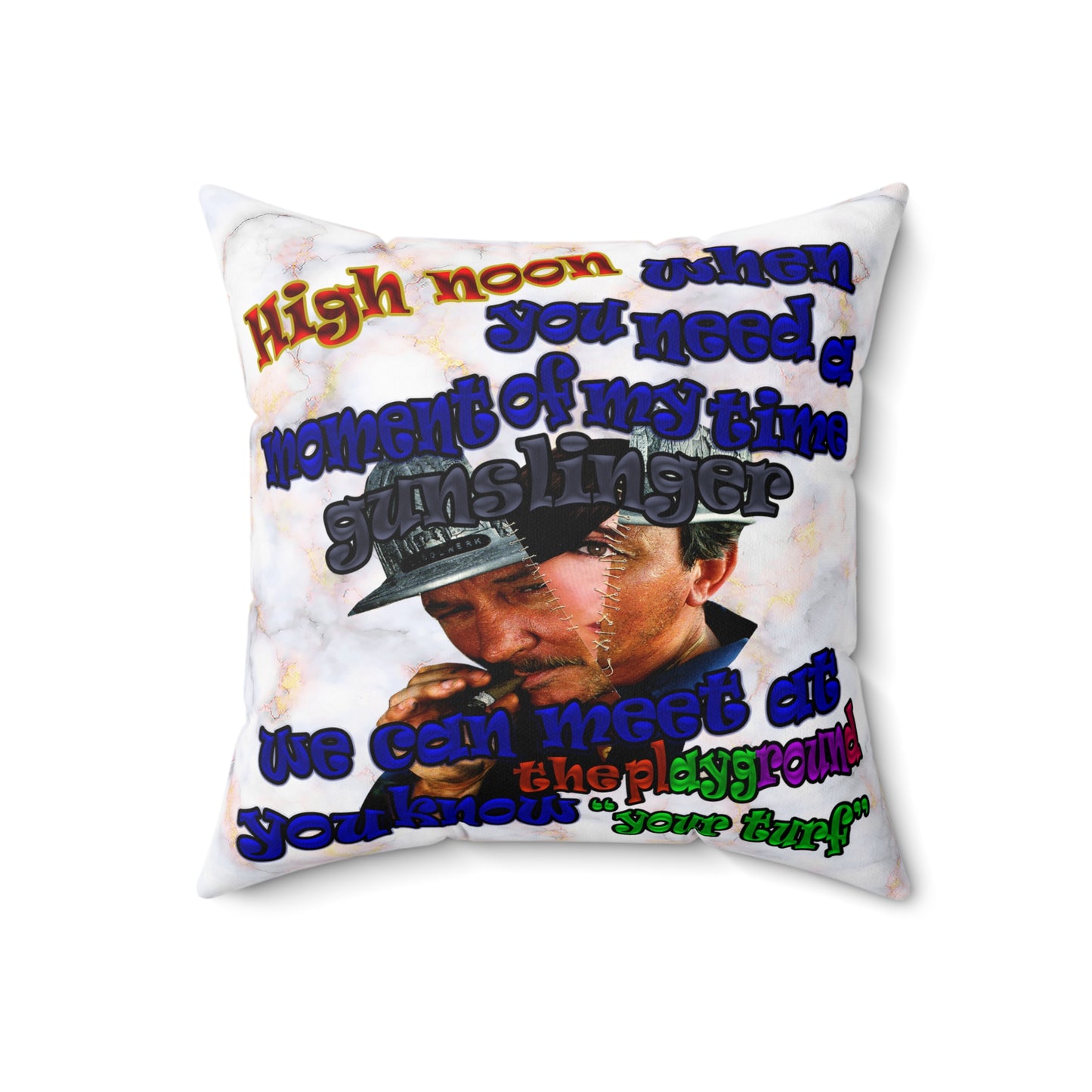 high noon - Spun Polyester Square Pillow - (white marble)