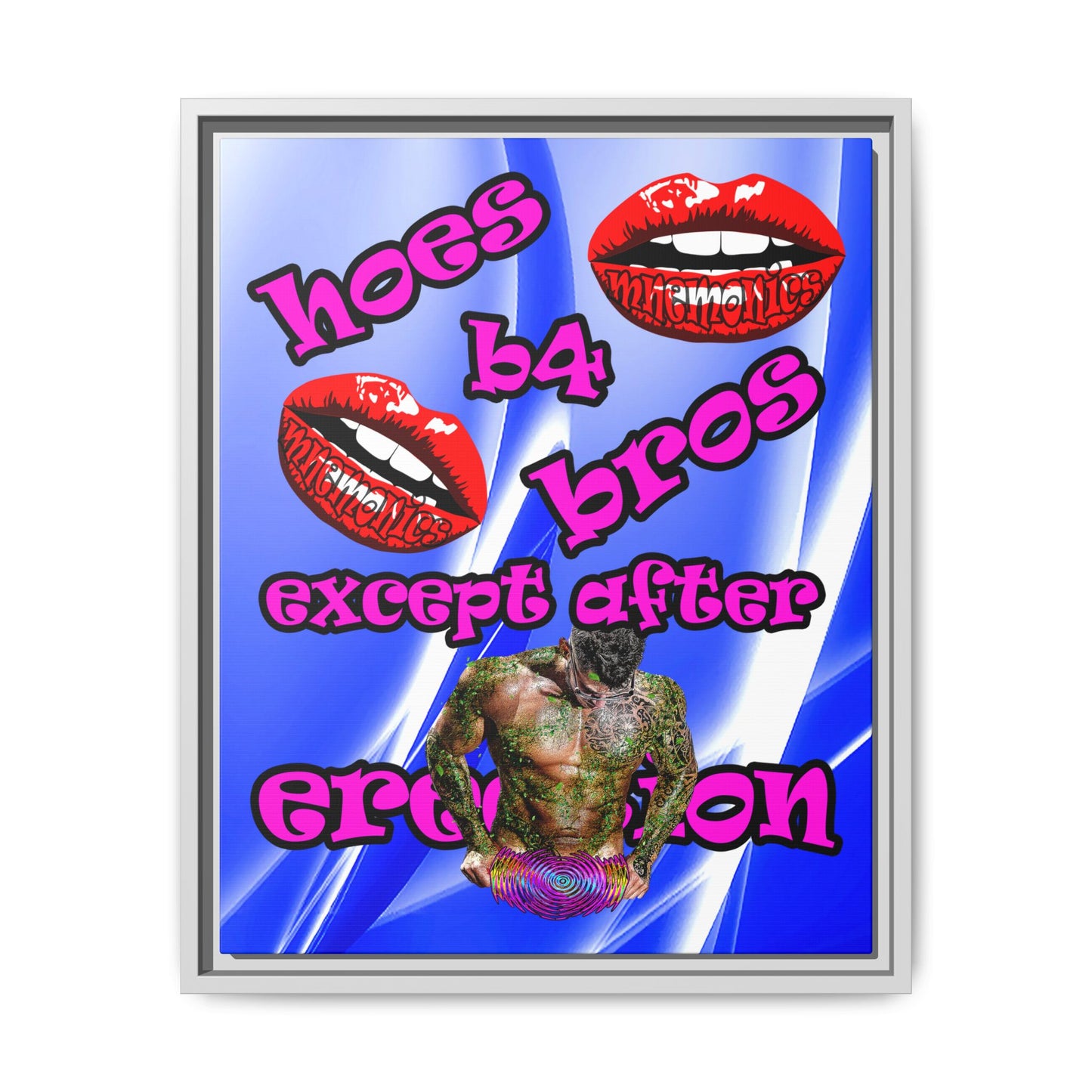 hoes b4 bros - framed canvas art (blue-white wave)